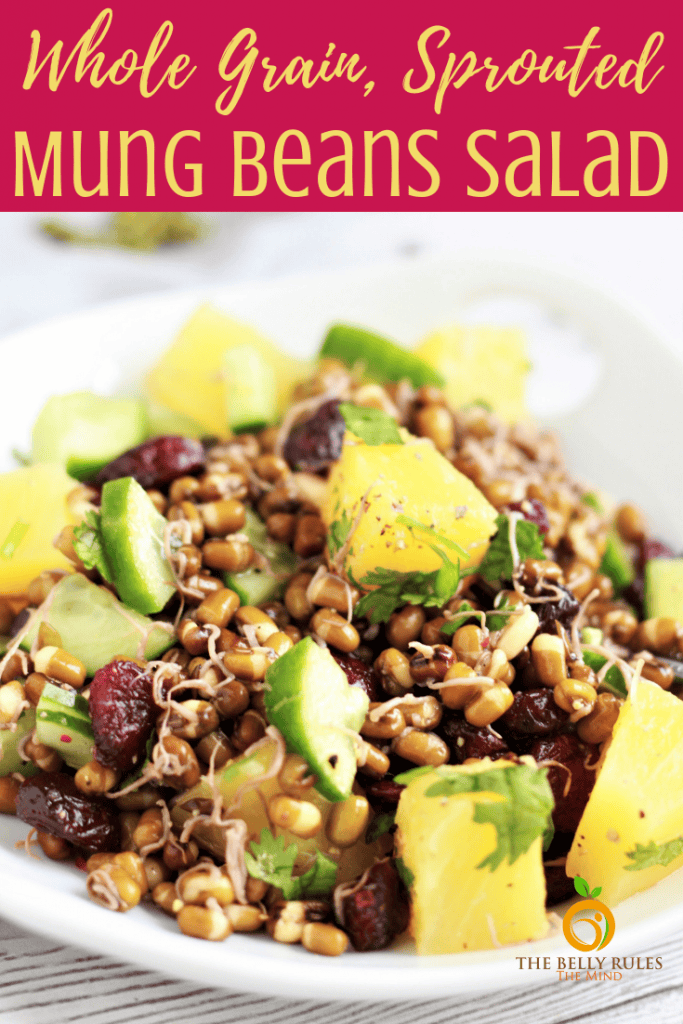 This Mung Beans Salad is one of the best ways to enjoy sprouted mung beans. It's packed with nutrition, flavors and textures. No fancy ingredients and comes together easily. If you are looking to relish some plant based protein, this salad is your go to-recipe. It's sure to tantalize your tastebuds. #mungbeans #mungbeansrecipe #mungbeanssalad #saladrecipe #vegansalad #plantbasedprotein #sproutedmungbeans