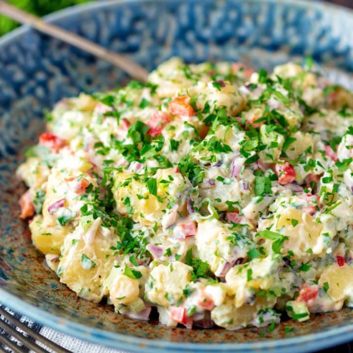 a bowl of potato salad