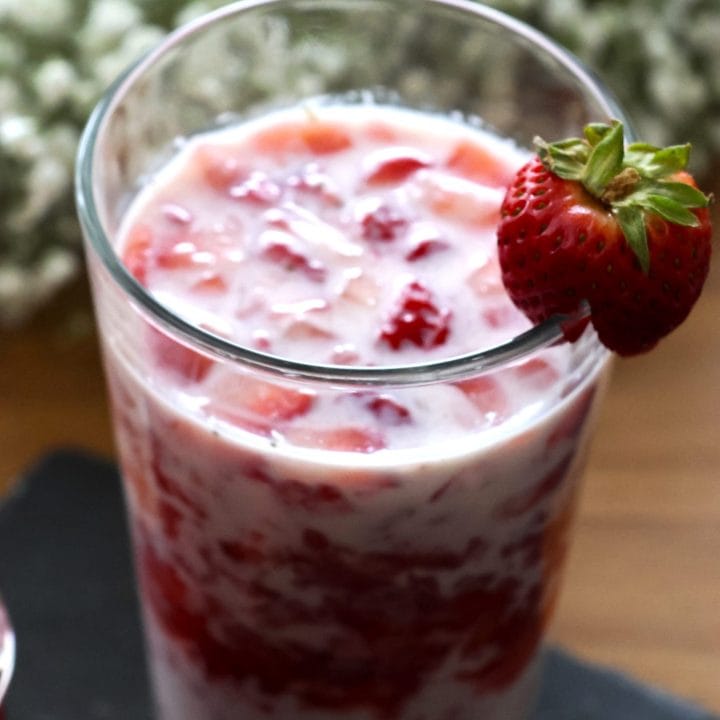 strawberry milk in a glass