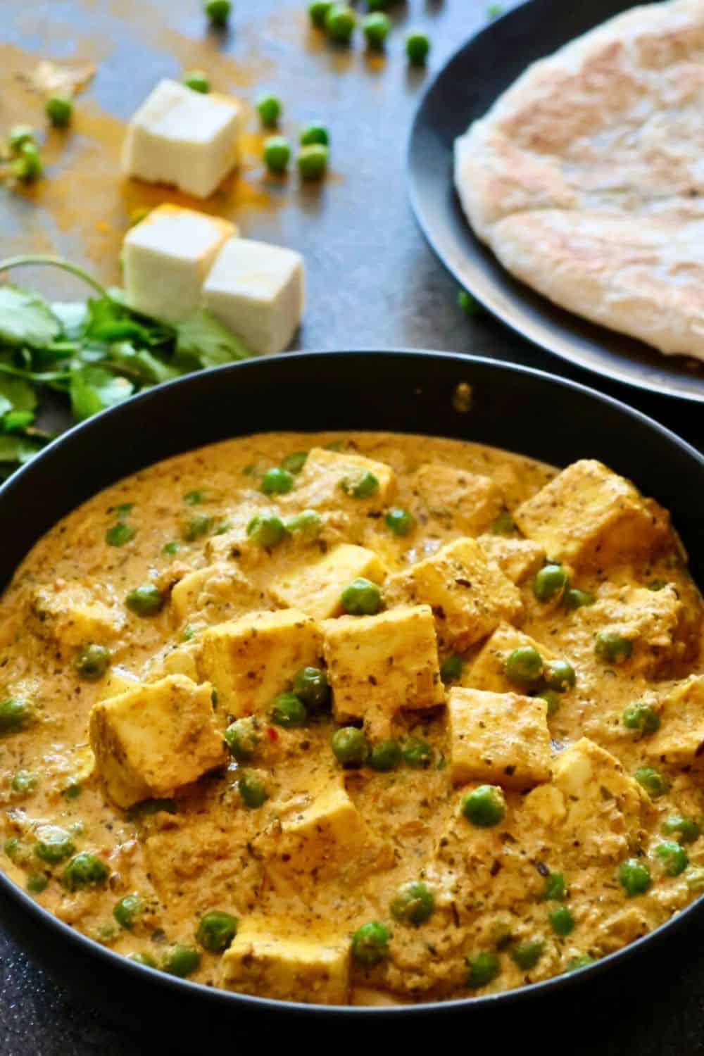 matar paneer in a bowl