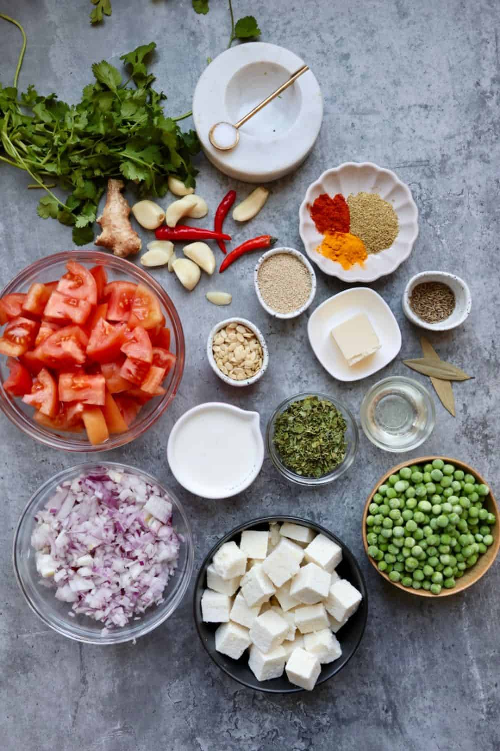 ingredients to make matar paneer 