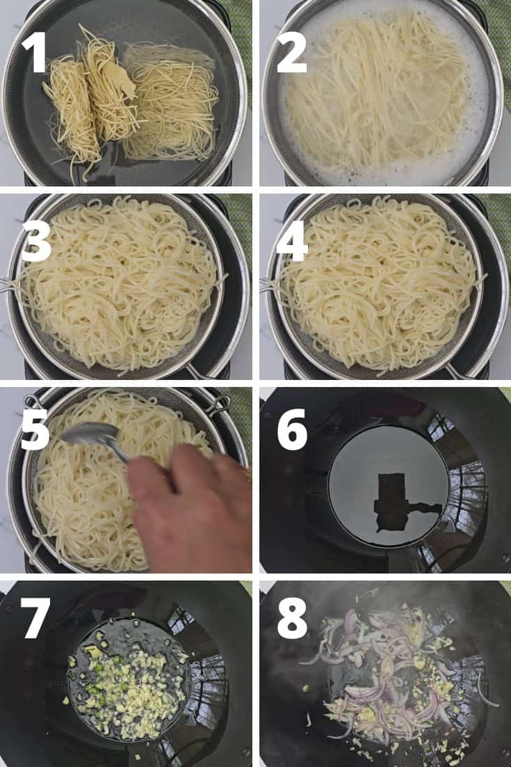 step by step picture of how to make veg chow mein noodles