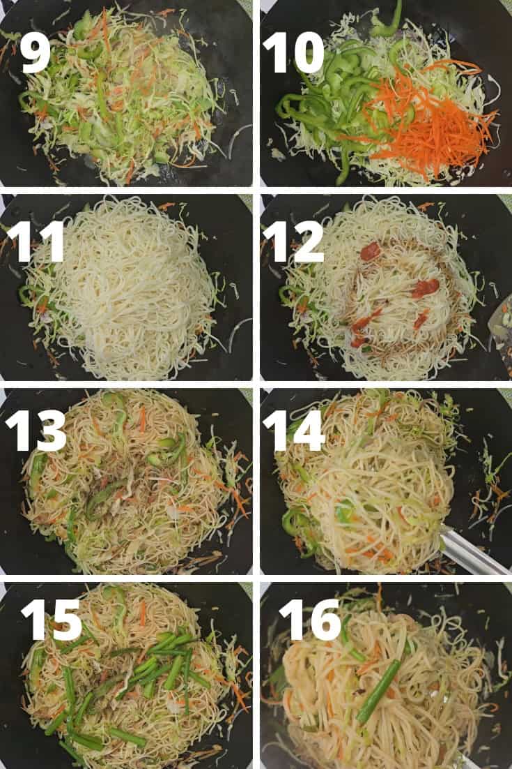 step by step picture of how to make veg Hakka noodles